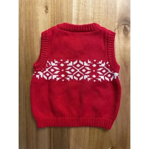 Hanna Andersson Kids Holiday Red Fair Isle Sweater Vest Size 80 (18-24m) - Picture 3 of 3